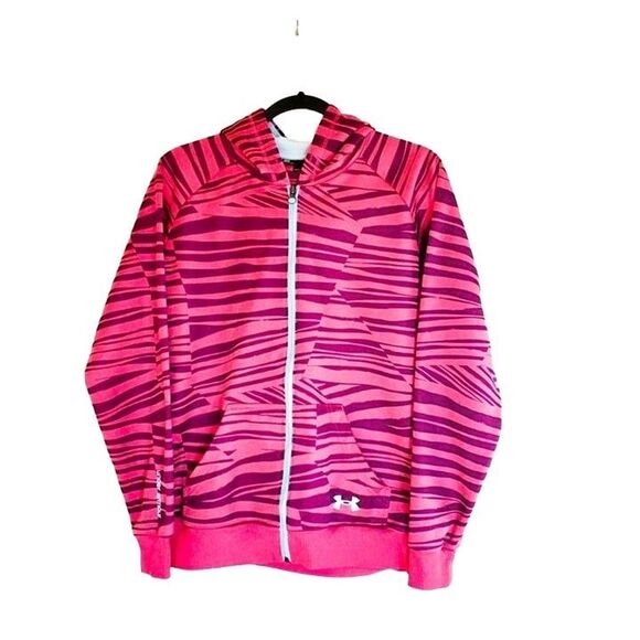 Under Armour Womens Pink Zebra Print Hooded Sweatshirt  S Full Zip - Picture 1 of 11